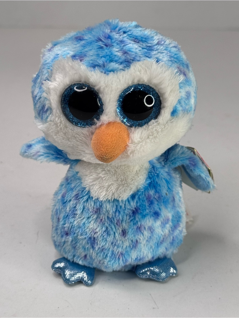 Ty Ice Cube Beanie Boo Blue & White Plush Penguin with Sparkle Eyes